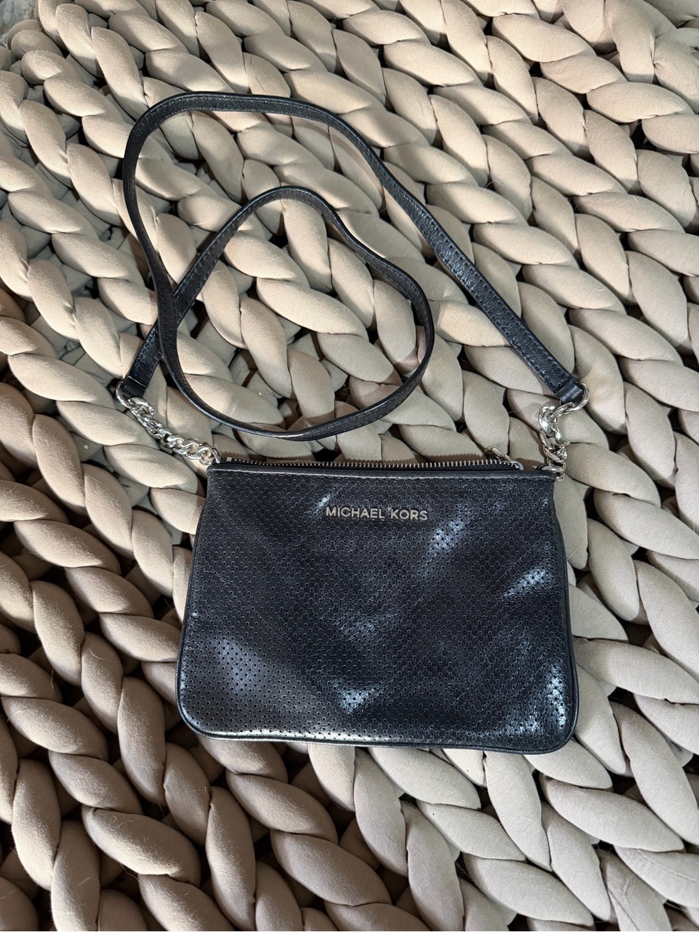Michael Kors Black Perforated Leather Crossbody